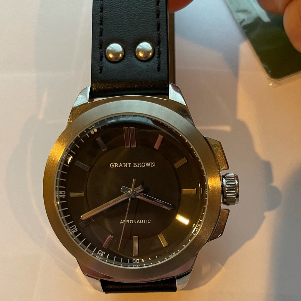 Grant Brown Aeronautic 45mm Quartz Leather Strap Men's Watch GB9415E